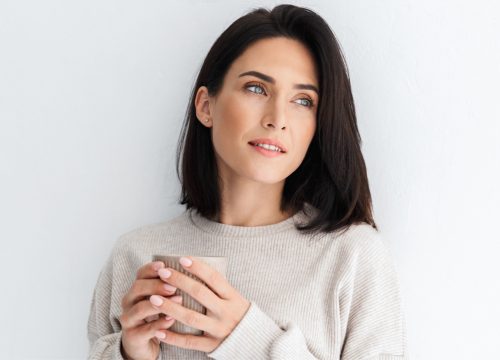 Woman who suffers from facial telangiectasia